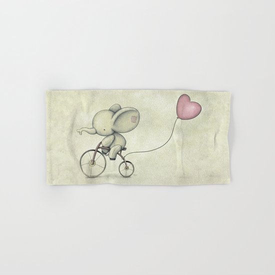 Cute Elephant riding his bike Hand & Bath Towel
