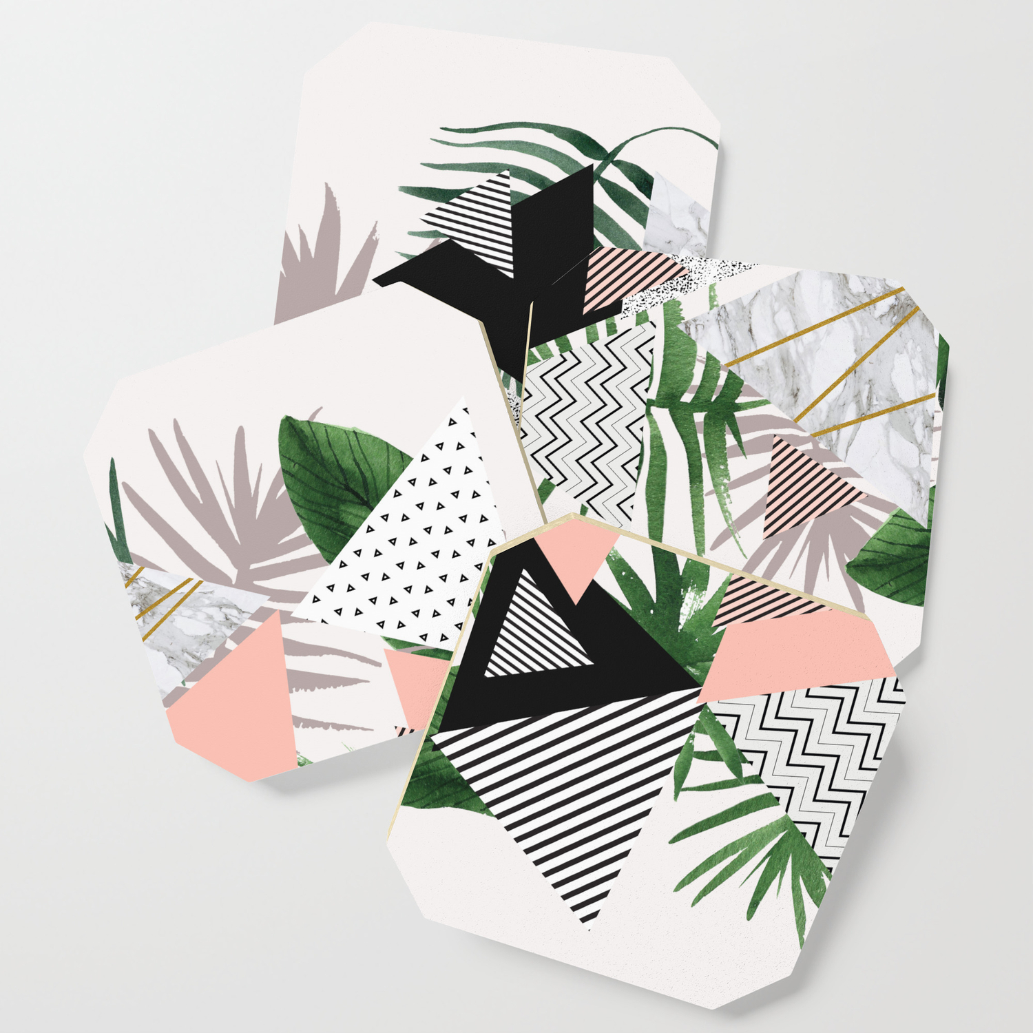 Abstract Of Geometric Patterns With Plants And Marble Coaster By