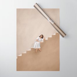 Girl Thinking on a Stairway Wrapping Paper