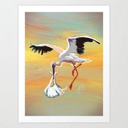 Stork and Baby SKY Art Print | Acrylic, Surrogacy, Sunset, Japan, Sky, Life, Oil, Digital, Illustration, Stork 