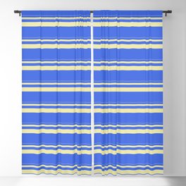 [ Thumbnail: Pale Goldenrod & Royal Blue Colored Stripes/Lines Pattern Blackout Curtain ]