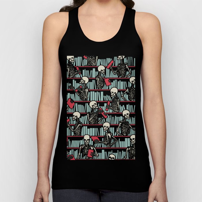 Bookish Public Library Skeleton Goth Librarian Books Pattern Tank Top