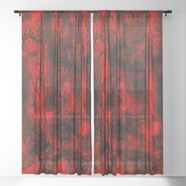 Nervous Energy Grungy Abstract Art  Red And Black Sheer Curtain