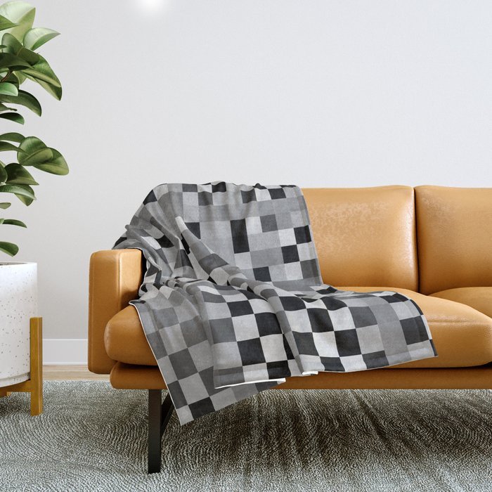 graphic design pixel geometric square pattern abstract background in black and white Throw Blanket