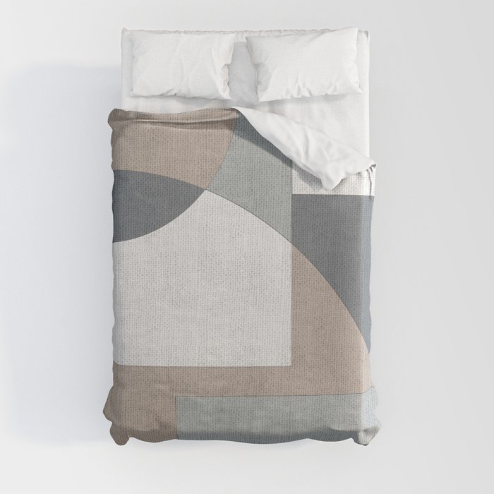 Geometric Intersecting Circles and Rectangles in Neutral Colors Duvet Cover