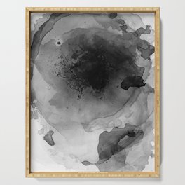 Black and Grey Abstract Watercolor Painting Monochrome Nebula 4 Serving Tray