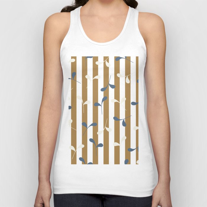 Cute Leaves on Gold and White Stripes Tank Top