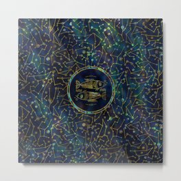 Pisces Zodiac Gold Abalone on Constellation Metal Print