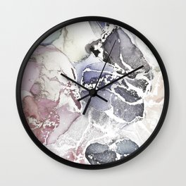 Alcohol Abstract. Gray and Black Blots. Clear water Divorces. Ink Blot. Alcohol Ink Splatter. Aquamarine Spray Gouache drawn. Contrast Grayscale Colorful Texture. Wall Clock