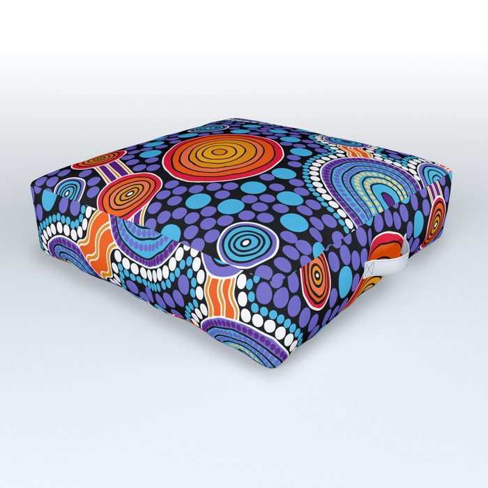 Authentic Aboriginal Art - The Journey Blue Outdoor Floor Cushion