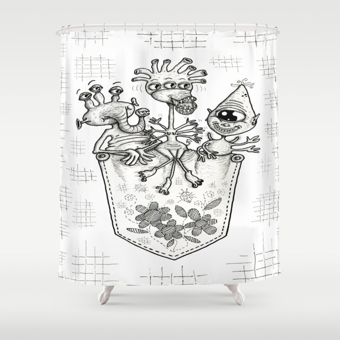 pocket monster pals, black and white Shower Curtain