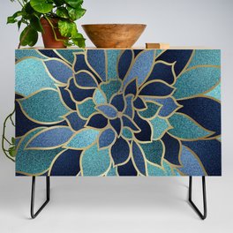 Festive, Floral Prints, Navy Blue, Teal and Gold Credenza