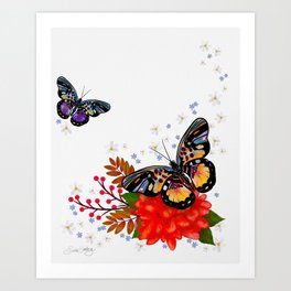 Colorful floral & butterflies  Art Print