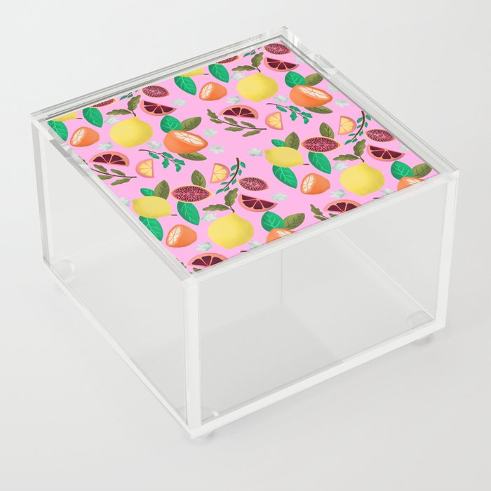 Lemon print - Pink Acrylic Box