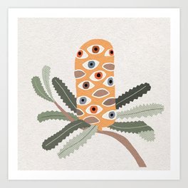 Eye spy a banksia flower botanical illustration Art Print