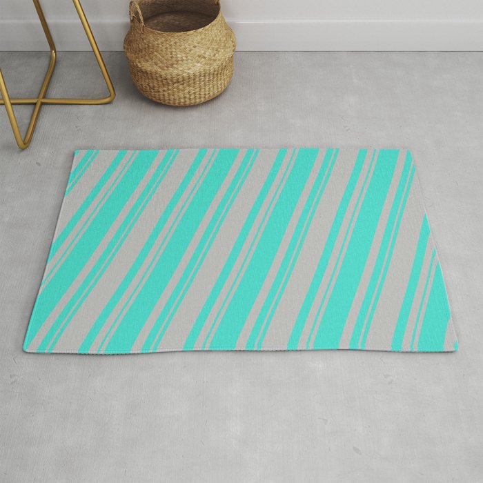 Turquoise and Grey Colored Stripes Pattern Rug