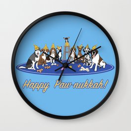 Happy Paw-nukkah! - Happy Hanukkah Wall Clock | Dreidel, Dalmation, Jewish, Doglover, Dogs, Hanukkah, Pitbull, Graphicdesign, Beagle, Judaism 
