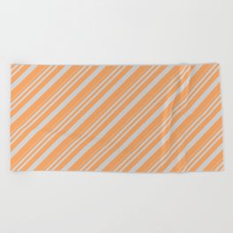 [ Thumbnail: Light Gray and Brown Colored Lines Pattern Beach Towel ]