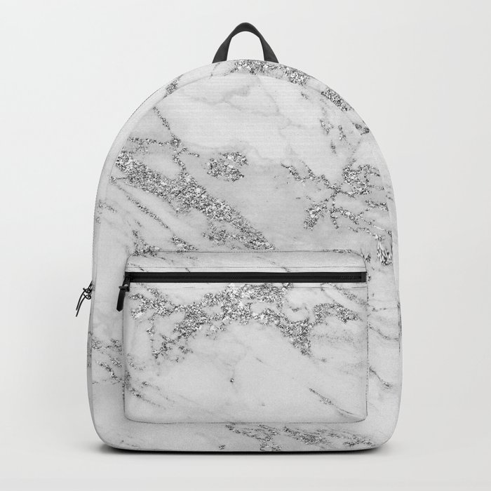 Elegant chic white gray silver glitter marble Backpack