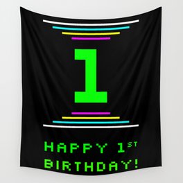 [ Thumbnail: 1st Birthday - Nerdy Geeky Pixelated 8-Bit Computing Graphics Inspired Look Wall Tapestry ]