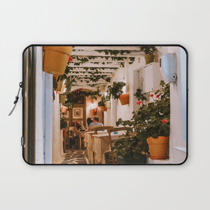 Warm Orange Lit Street in the Old Town of Chora, Naxos, Greece | Vibrant Travel Photography Fine Art Laptop Sleeve