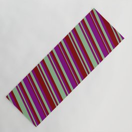 [ Thumbnail: Dark Sea Green, Purple, and Maroon Colored Striped/Lined Pattern Yoga Mat ]