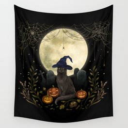 The Black Cat on Halloween Night Wall Tapestry