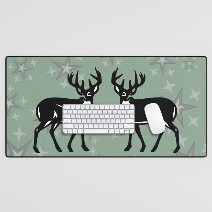 Two Reindeer - green Desk Mat