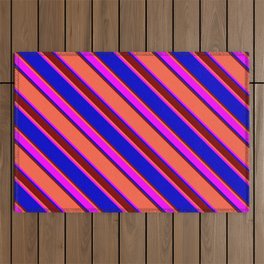 [ Thumbnail: Red, Fuchsia, Blue & Maroon Colored Stripes/Lines Pattern Outdoor Rug ]