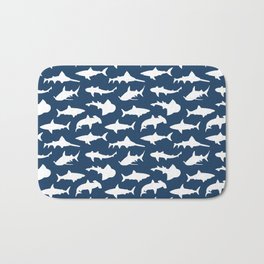 Sharks on Regal Blue Bath Mat | Showercurtain, Water, Graphicdesign, Blue, Swimmer, Darkblue, Beach, Nautical, Sharks, Ocean 