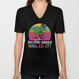 Second Grade Nailed It Dinosaur V Neck T Shirt