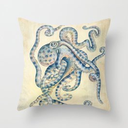 Blue Octopus Throw Pillow