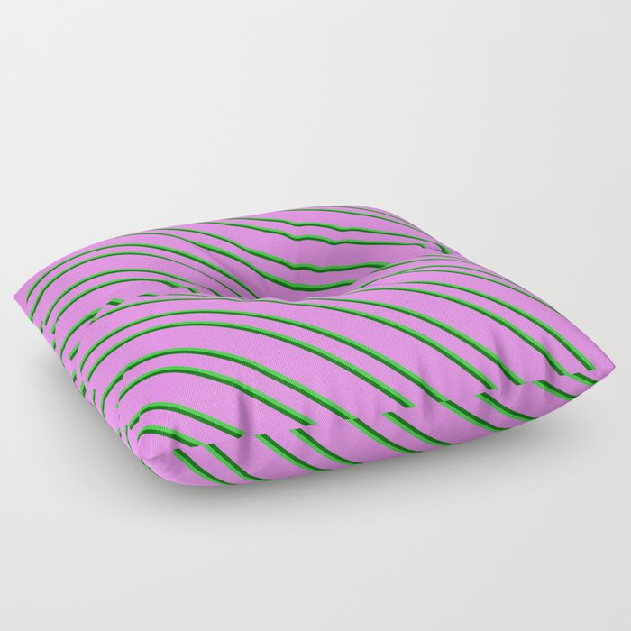 Violet, Lime Green & Dark Green Colored Pattern of Stripes Floor Pillow