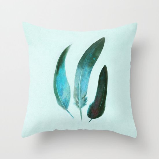 Blue Feathers Throw Pillow