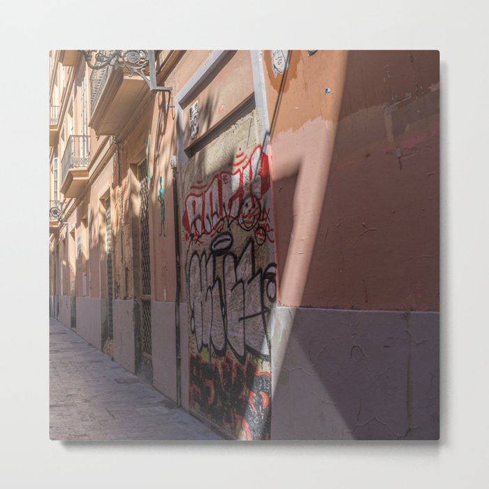 Spain Photography - Street Graffiti In A Narrow Dark Street Metal Print