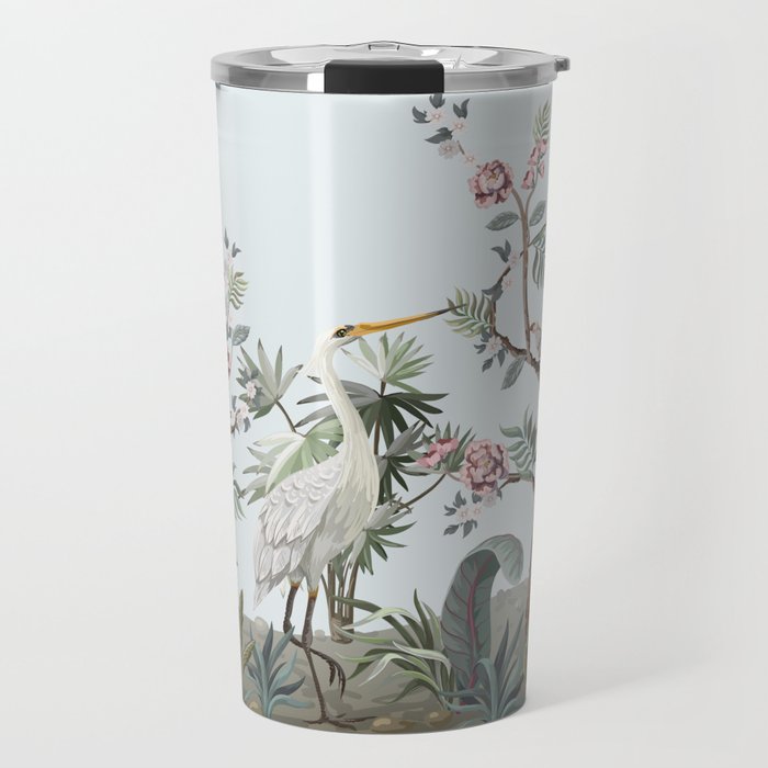 Border in chinoiserie style with storks and peonies. Vintage.  Travel Mug