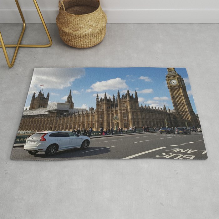 Great Britain Photography - Big Ben By The Road In London Rug