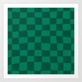 Hand Drawn Checkerboard Pattern (emerald green) Art Print