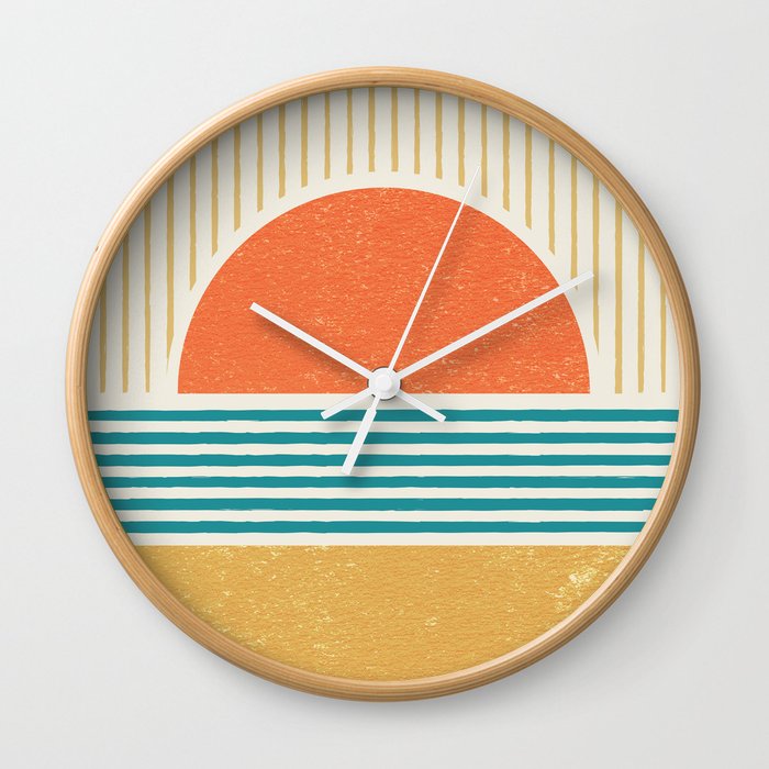 Sun Beach Stripes - Mid Century Modern Abstract Wall Clock