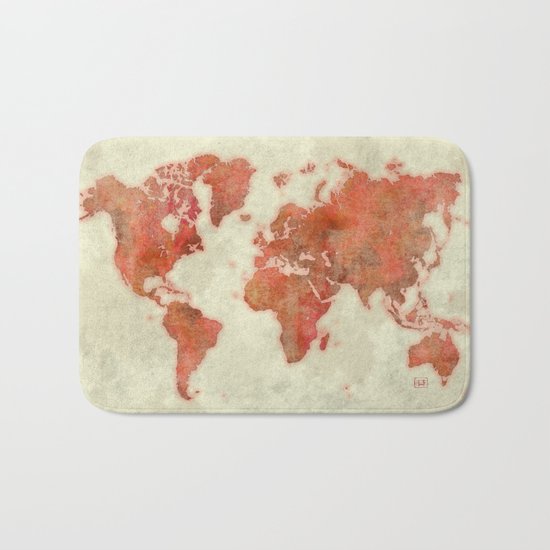 World Map Red Bath Mat