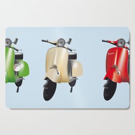 Three Vespa scooters in the colors of the Italian flag Cutting Board