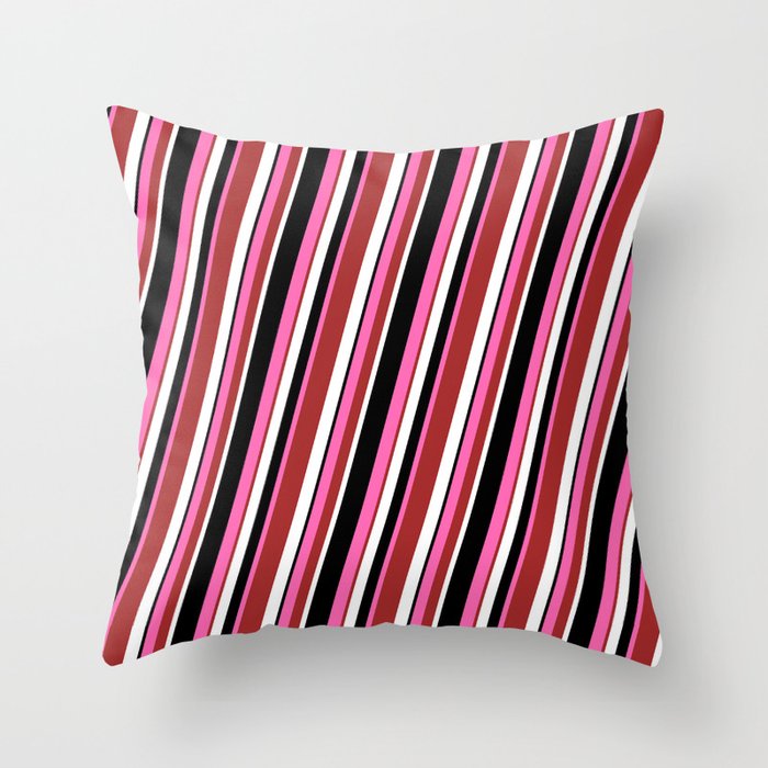 Hot Pink, Brown, White & Black Colored Lined/Striped Pattern Throw Pillow