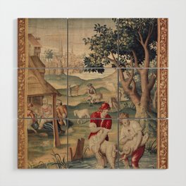 Antique 17th Century Sheep Farming Pastoral Tapestry Wood Wall Art