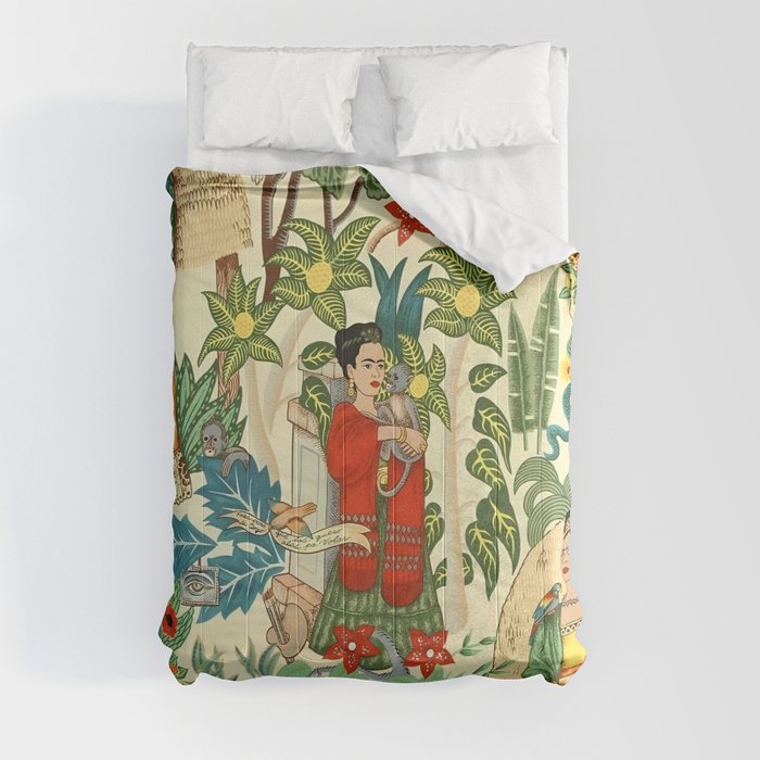 Frida's Coyoacán Mexican Garden of Casa Azul Lush Tropical  floral painting Comforter