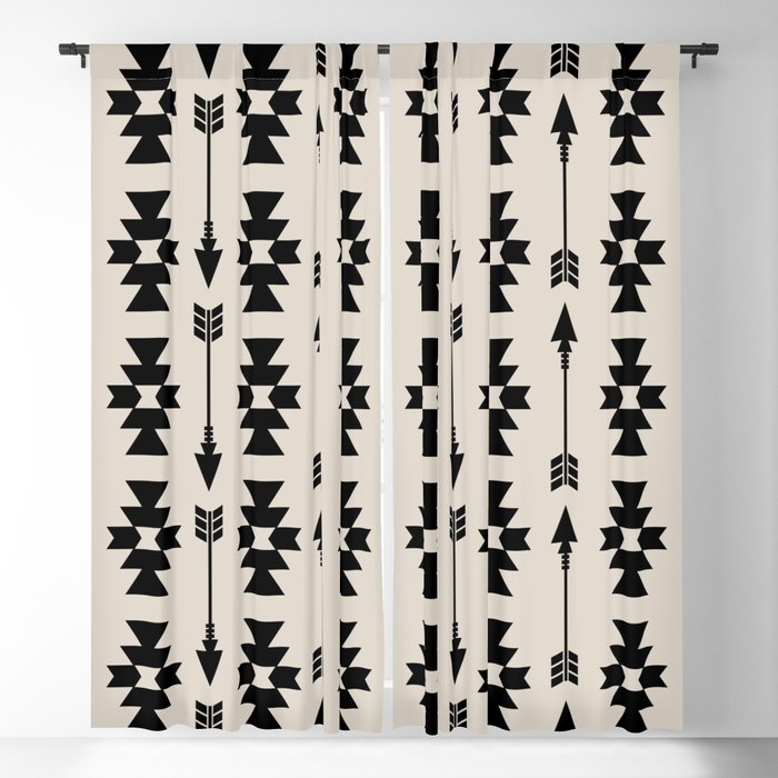 Southwestern Arrow Pattern 251 Black and Linen White Blackout Curtain