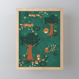 Foxes Playing in the Emerald Forest Framed Mini Art Print