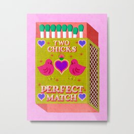 2 Chicks Perfect Match Vintage Matchbox Green & Pink Palette Metal Print