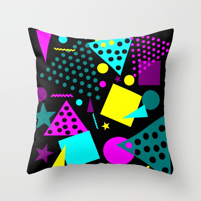 pattern 80s style retro vintage with black backgound Throw Pillow