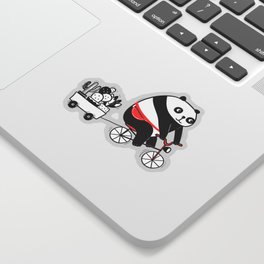 Cacti delivery. Panda on bicycle. Sticker