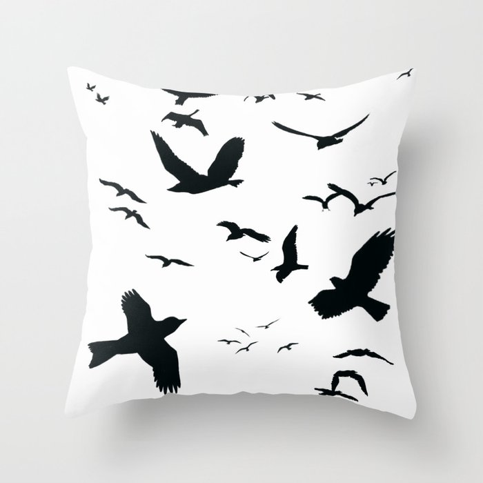 Flying birds vector black on white Throw Pillow
